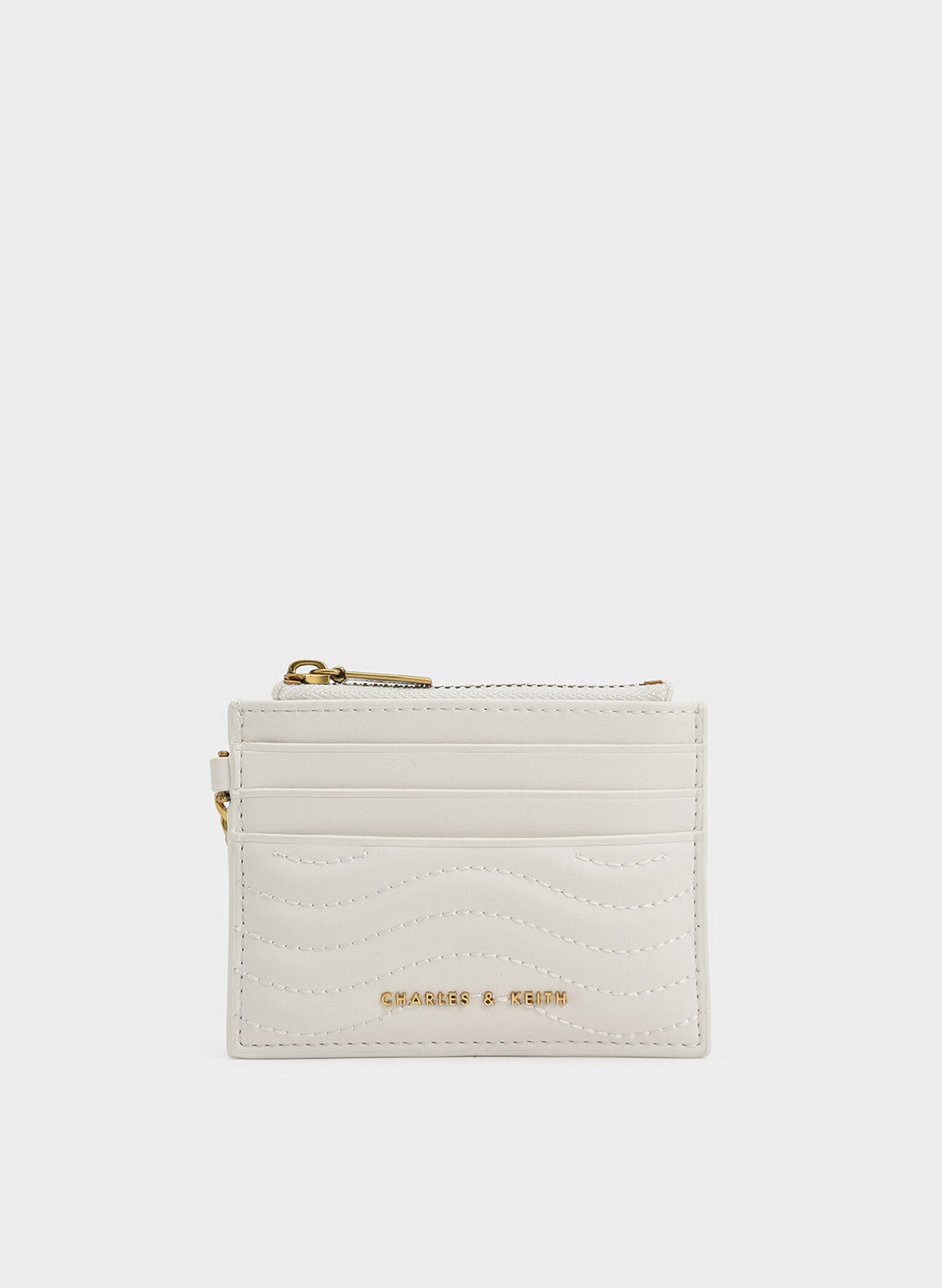 Aubrielle Stitch-Trim Zip Card Holder, Cream, hi-res