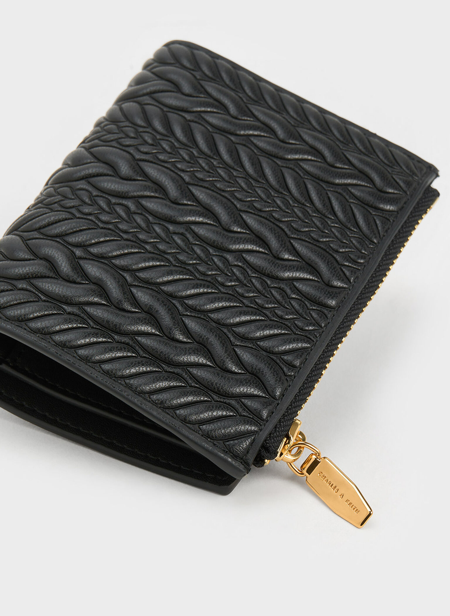 Apolline Textured Top-Zip Wallet, Black, hi-res
