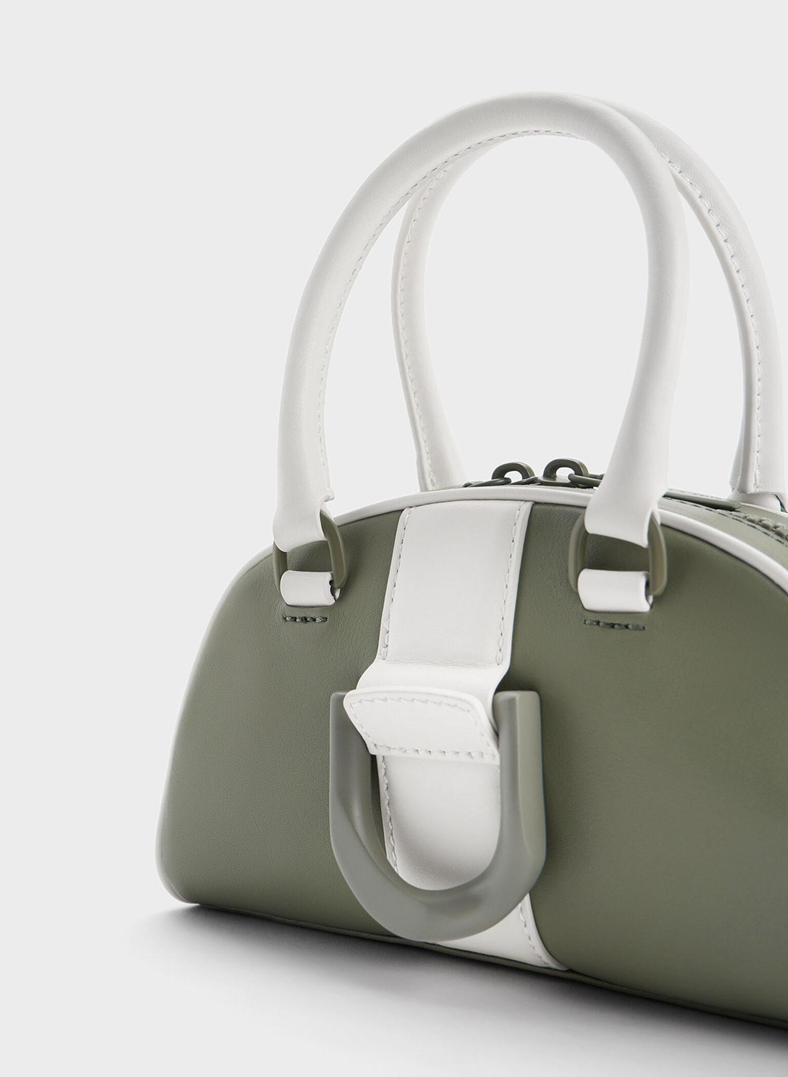 Gabine Two-Tone Leather Bowling Bag, Sage Green, hi-res