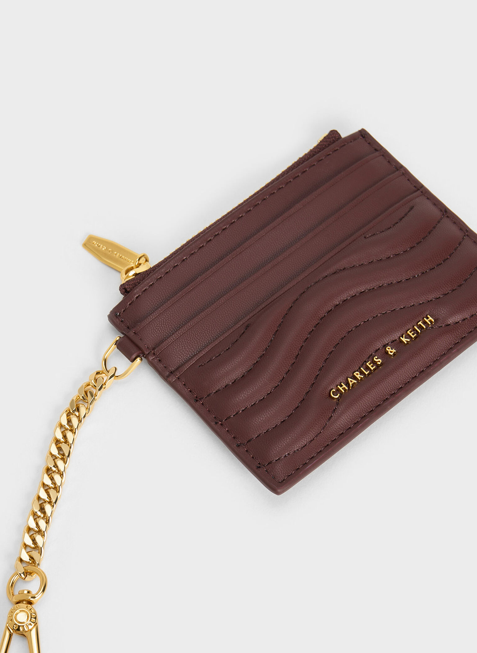 Aubrielle Stitch-Trim Zip Card Holder, Dark Chocolate, hi-res