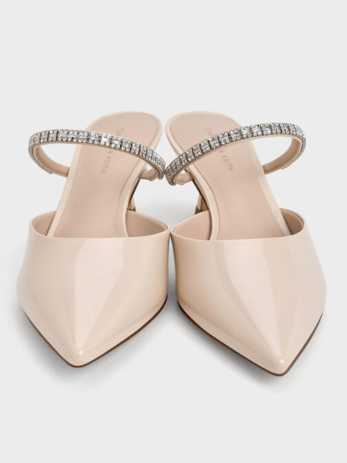 Ambrosia Gem-Embellished Pointed-Toe Mules, Cream, hi-res