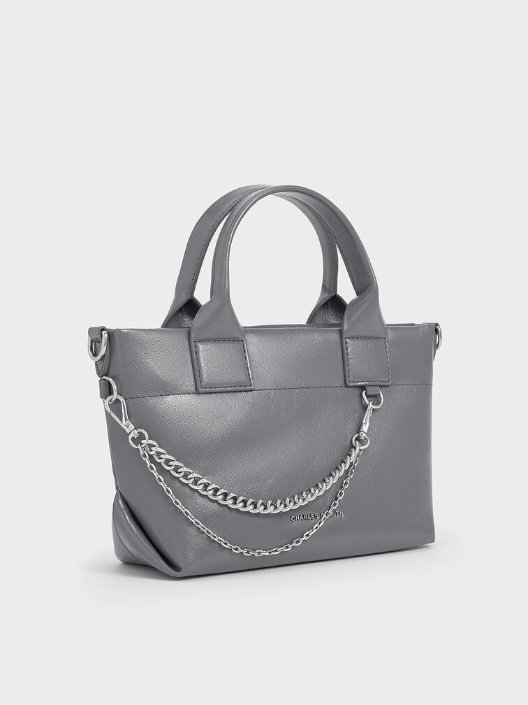 Atwood Crinkle-Effect Chain-Embellished Tote Bag, Grey, hi-res