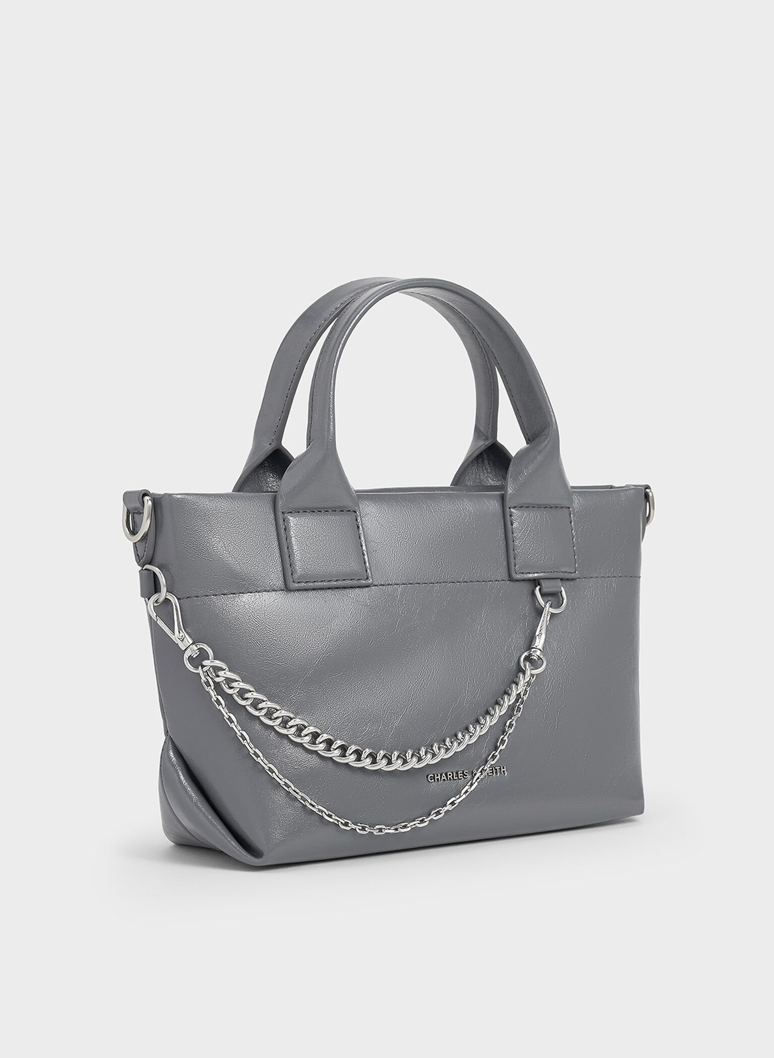 Atwood Crinkle-Effect Chain-Embellished Tote Bag, Grey, hi-res