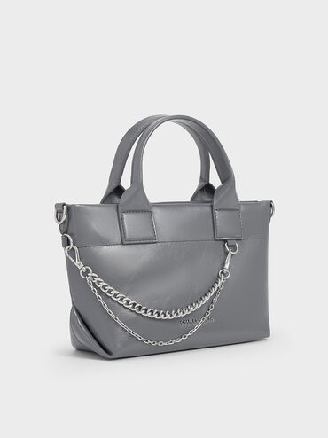 Atwood Crinkle-Effect Chain-Embellished Tote Bag, Grey, hi-res