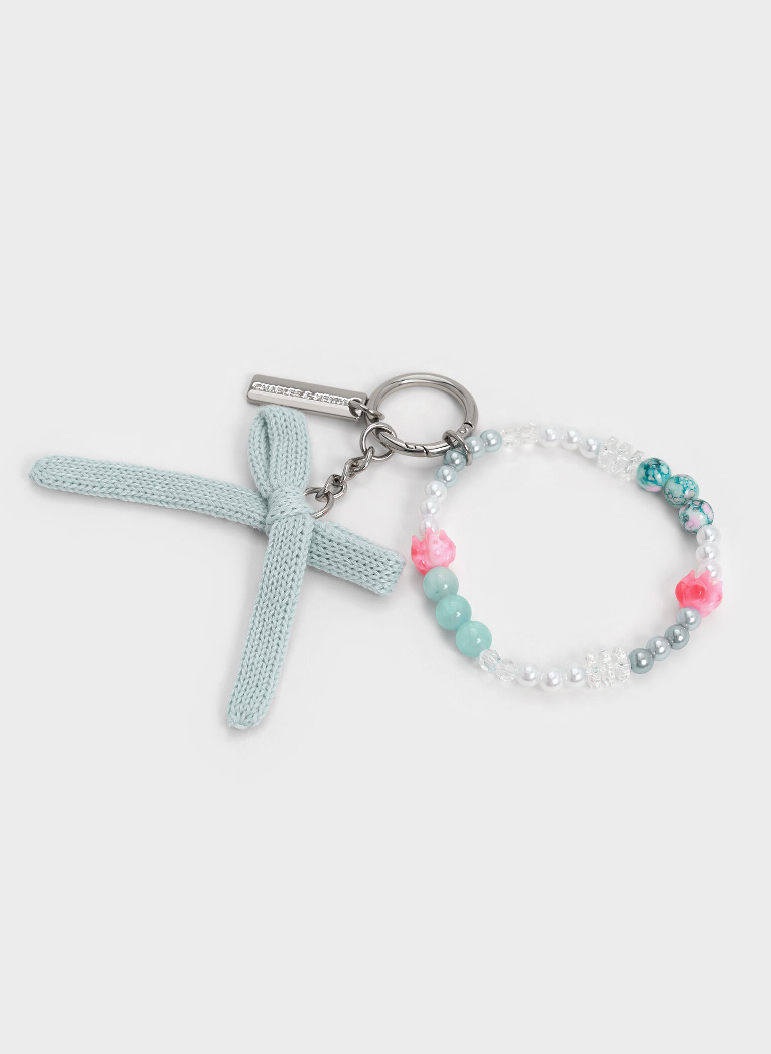 Crochet Bow Beaded Charm, Sea Salt Blue, hi-res