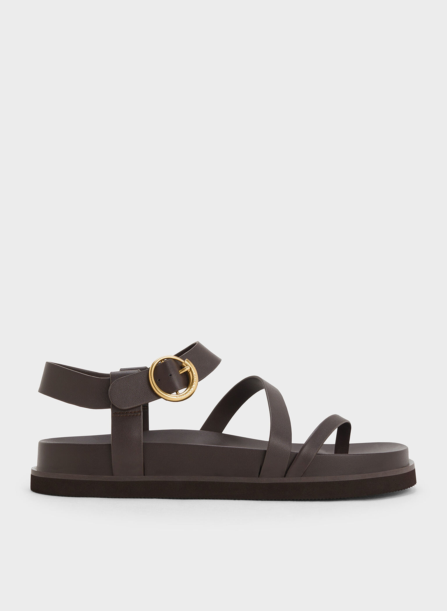 Buckled Ankle-Strap Strappy Sandals, Dark Brown, hi-res