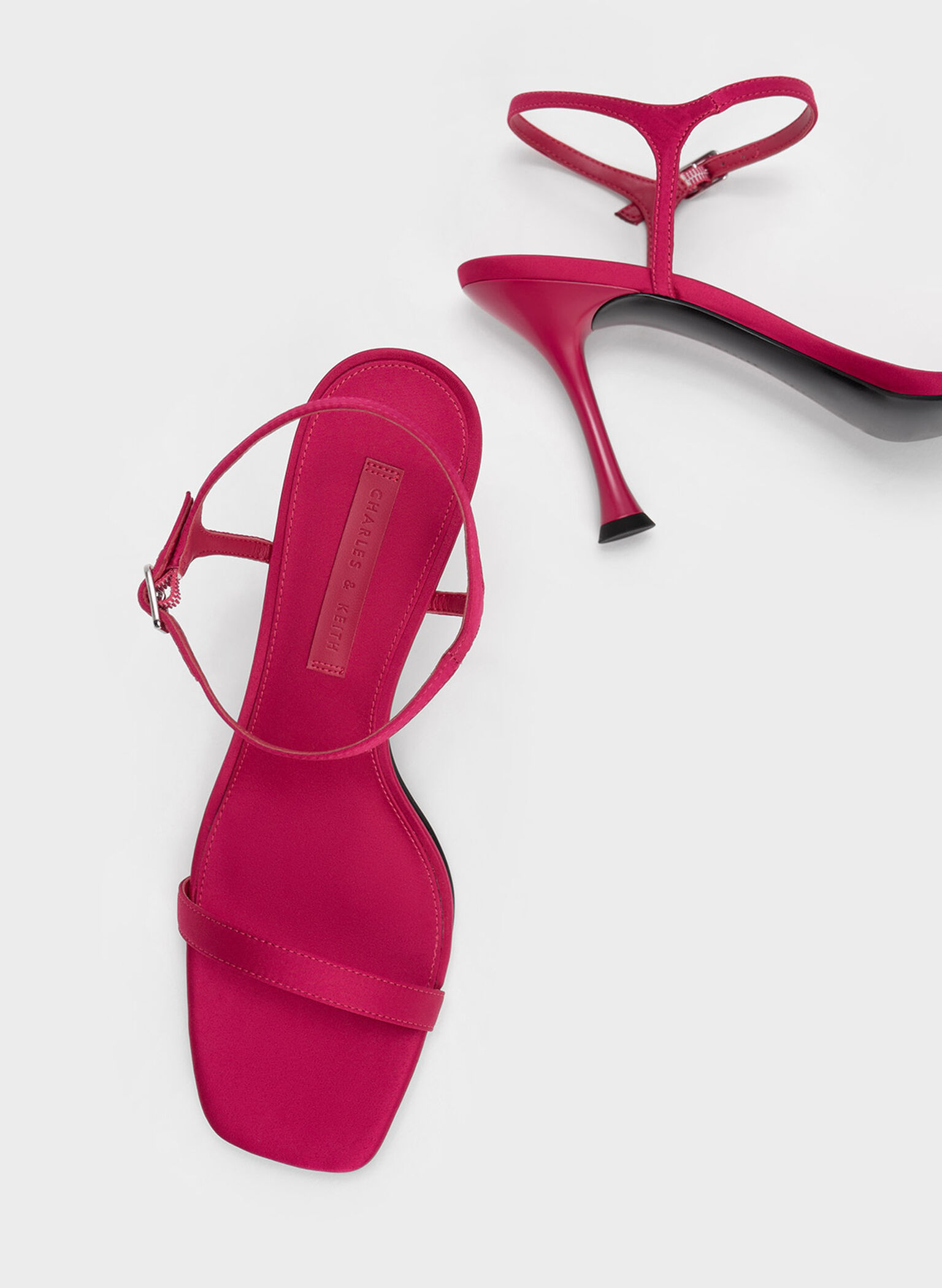 Spool Heel Satin Sandals, Red, hi-res