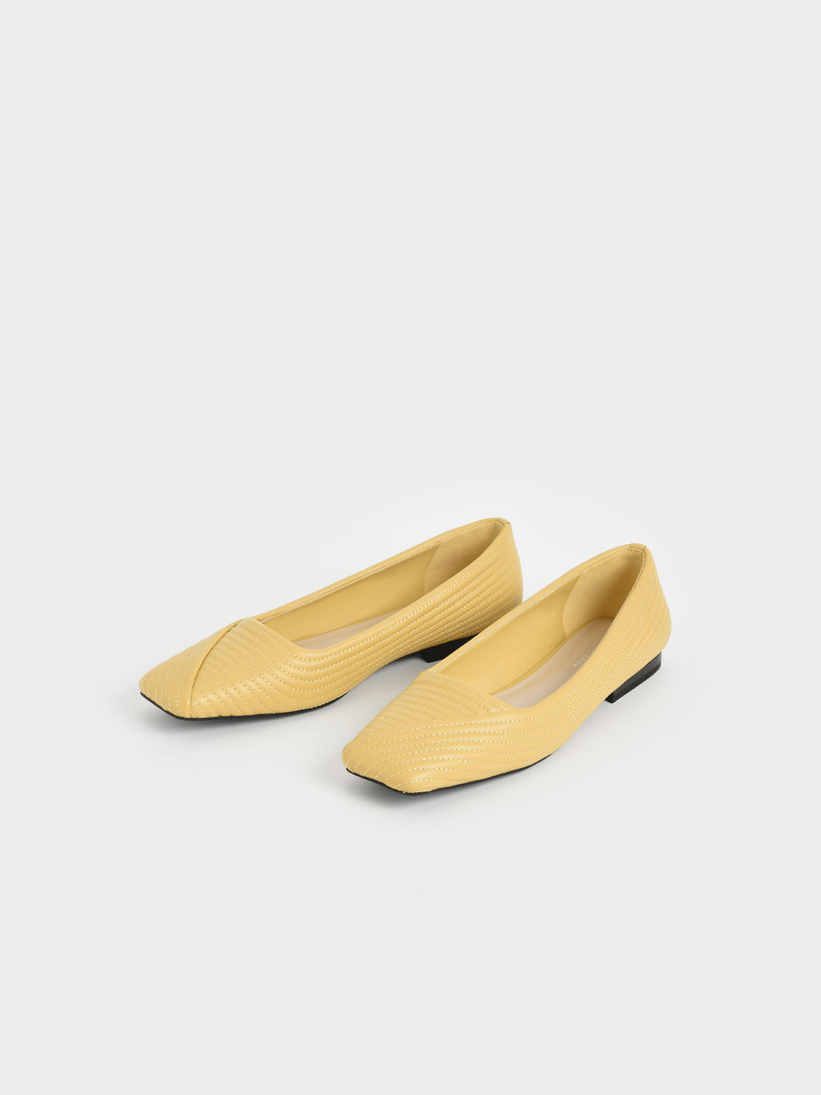 Stitch-Trim Square Toe Ballerina Flats, Yellow, hi-res