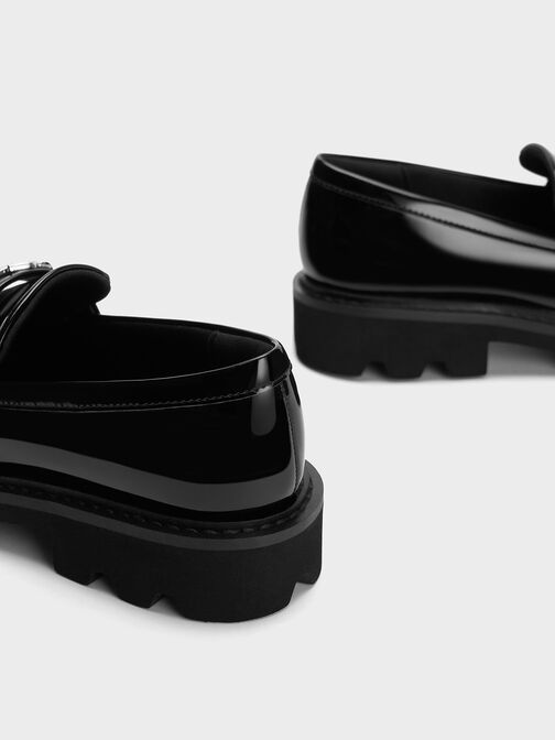 Girls' Metallic Accent Chunky Loafers, Black Box, hi-res