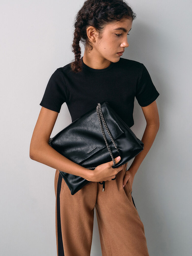 Sianna Chain-Handle Shoulder Bag, Black, hi-res