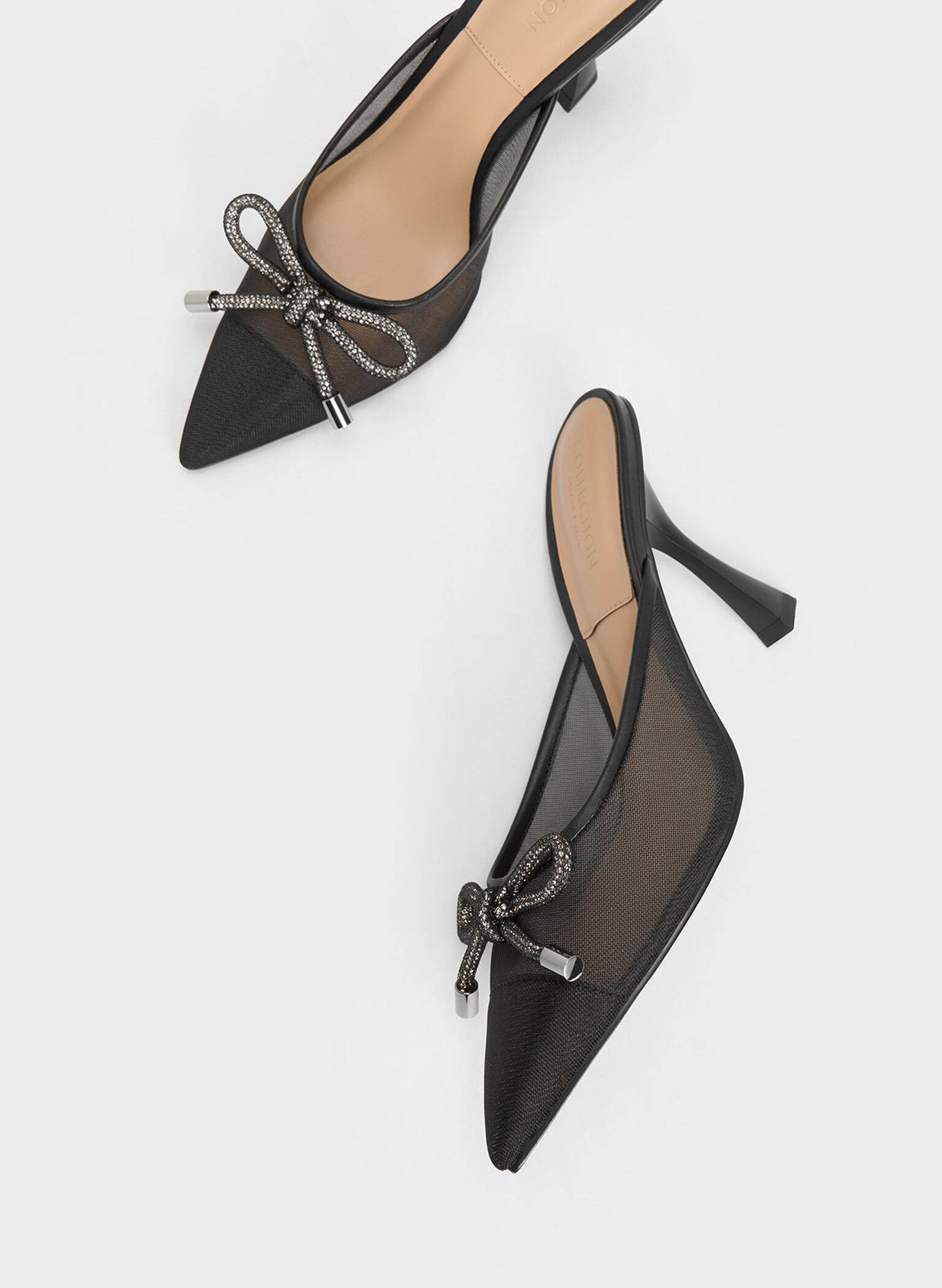 Bow-Tie Mesh Mules, Black, hi-res