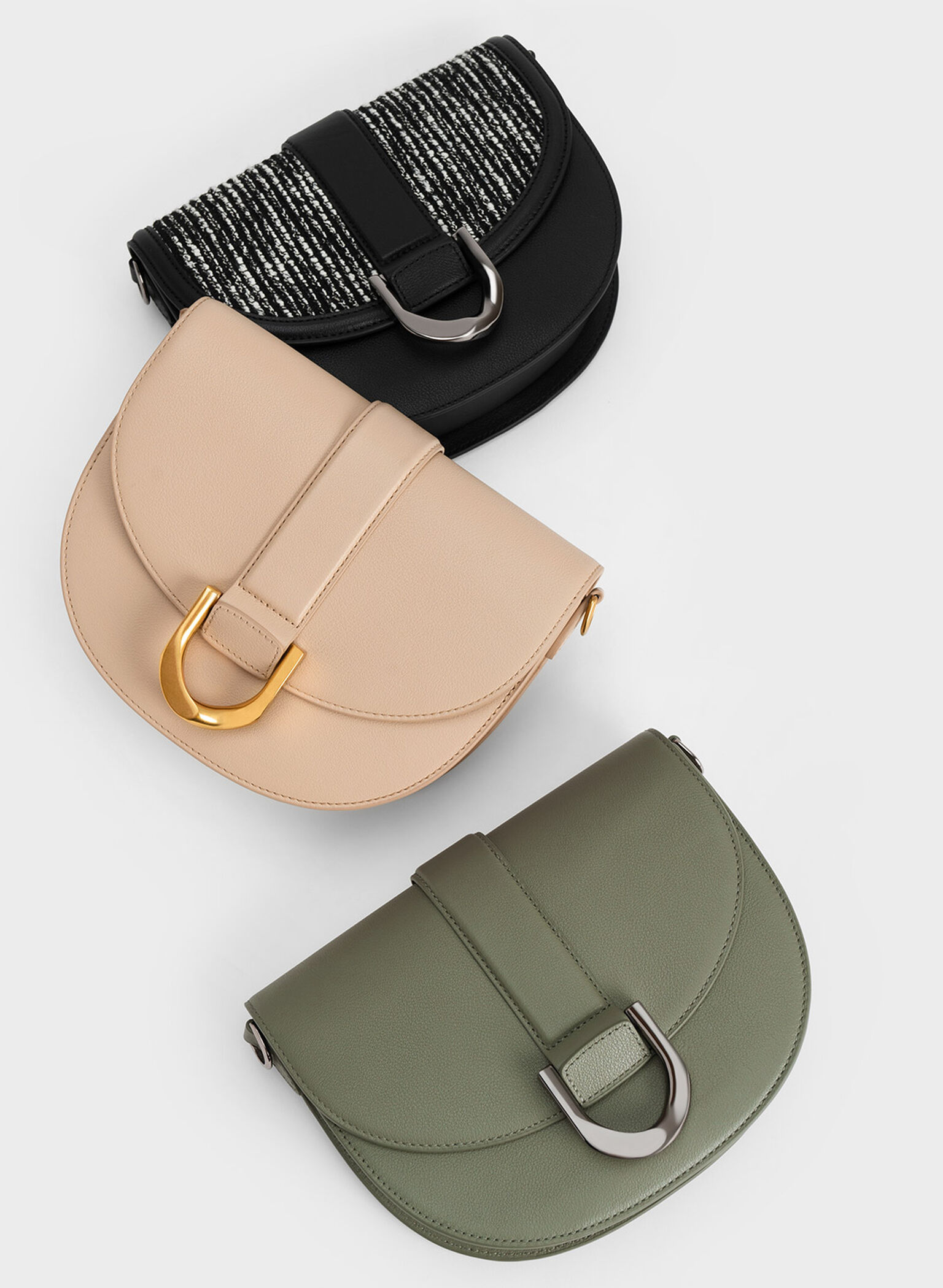Gabine Leather Saddle Bag, Beige, hi-res