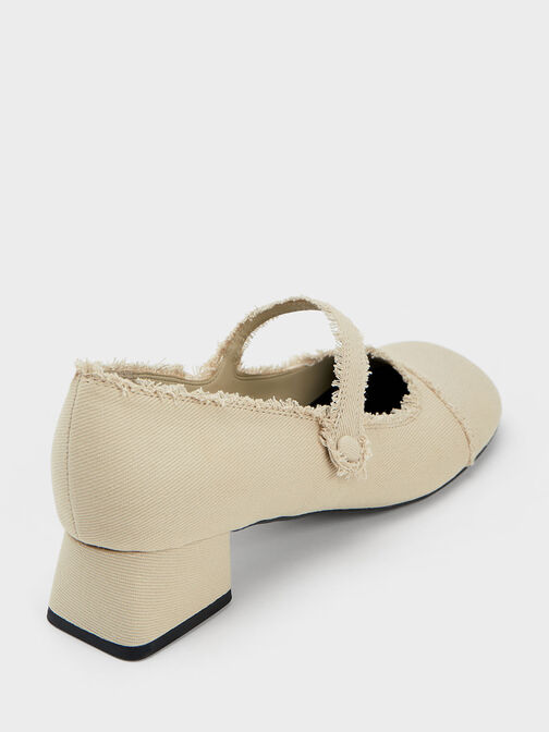 Denim Block Heel Mary Janes, Beige, hi-res