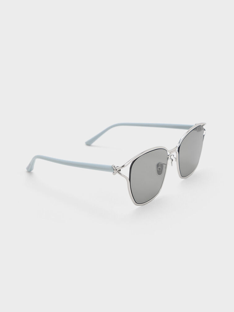 Recycled Acetate Sculptural-Knot Butterfly Sunglasses, Silver, hi-res