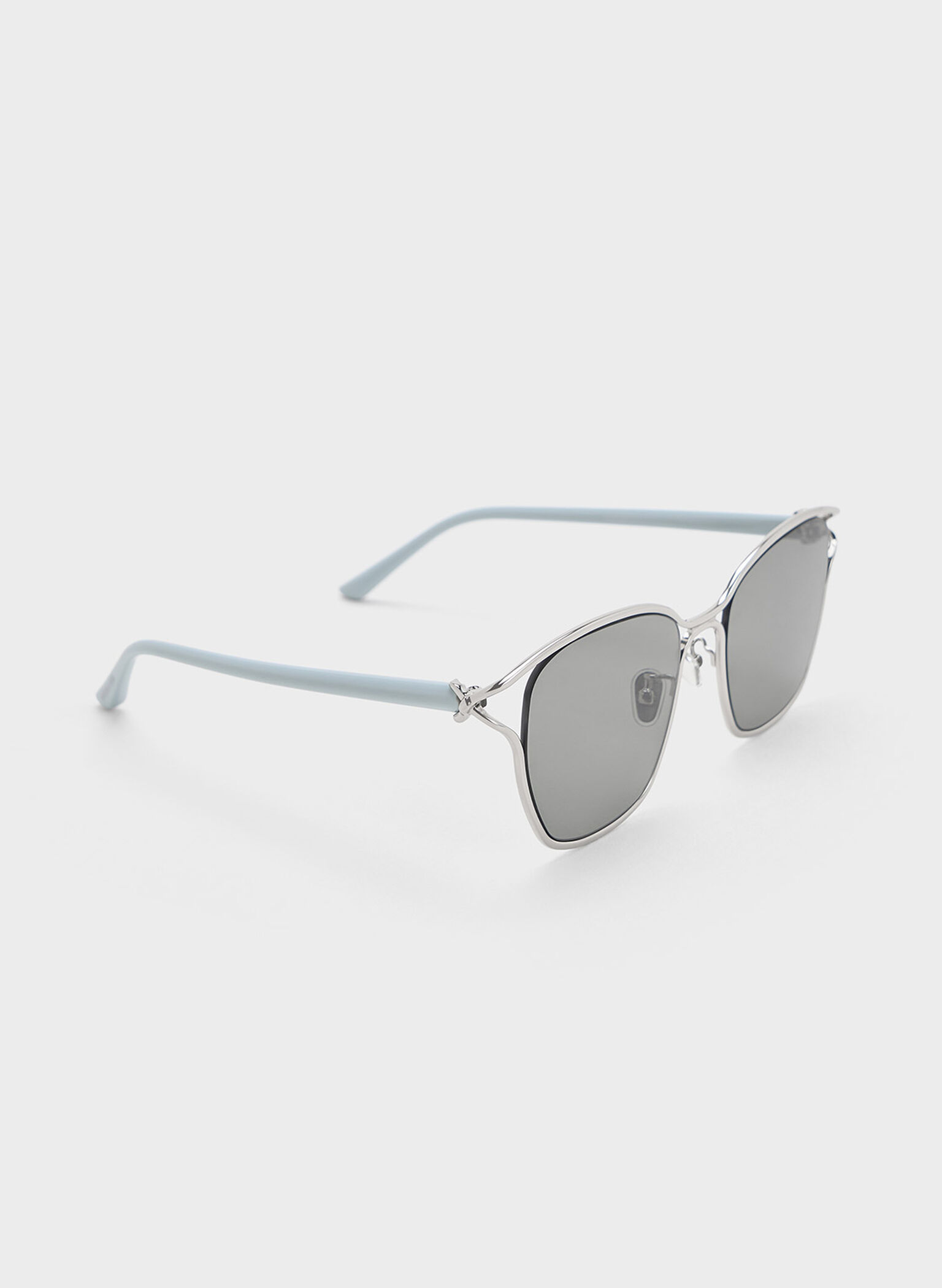 Recycled Acetate Sculptural-Knot Butterfly Sunglasses, Silver, hi-res