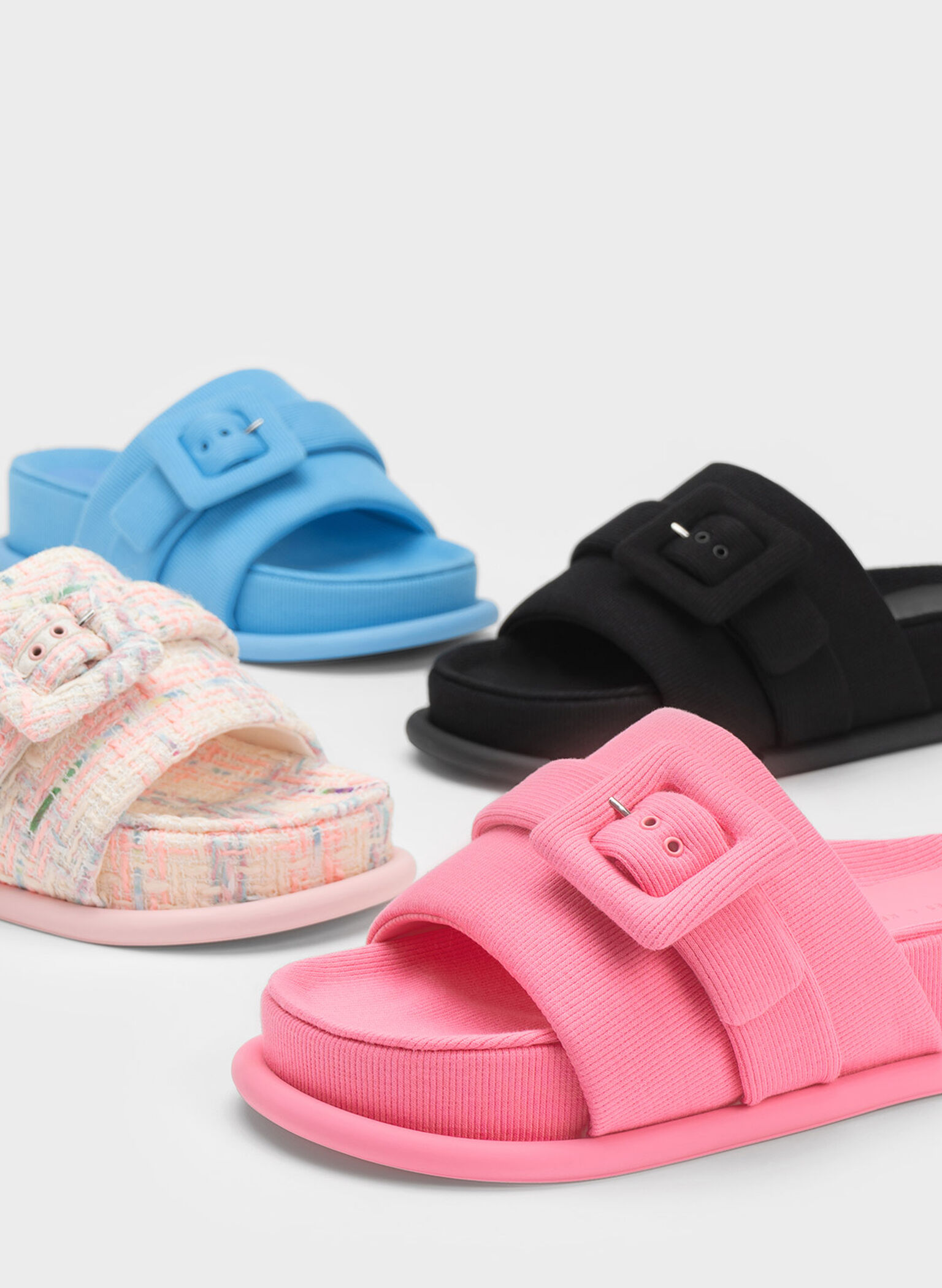 Sinead Woven Buckled Slide Sandals, Blue, hi-res