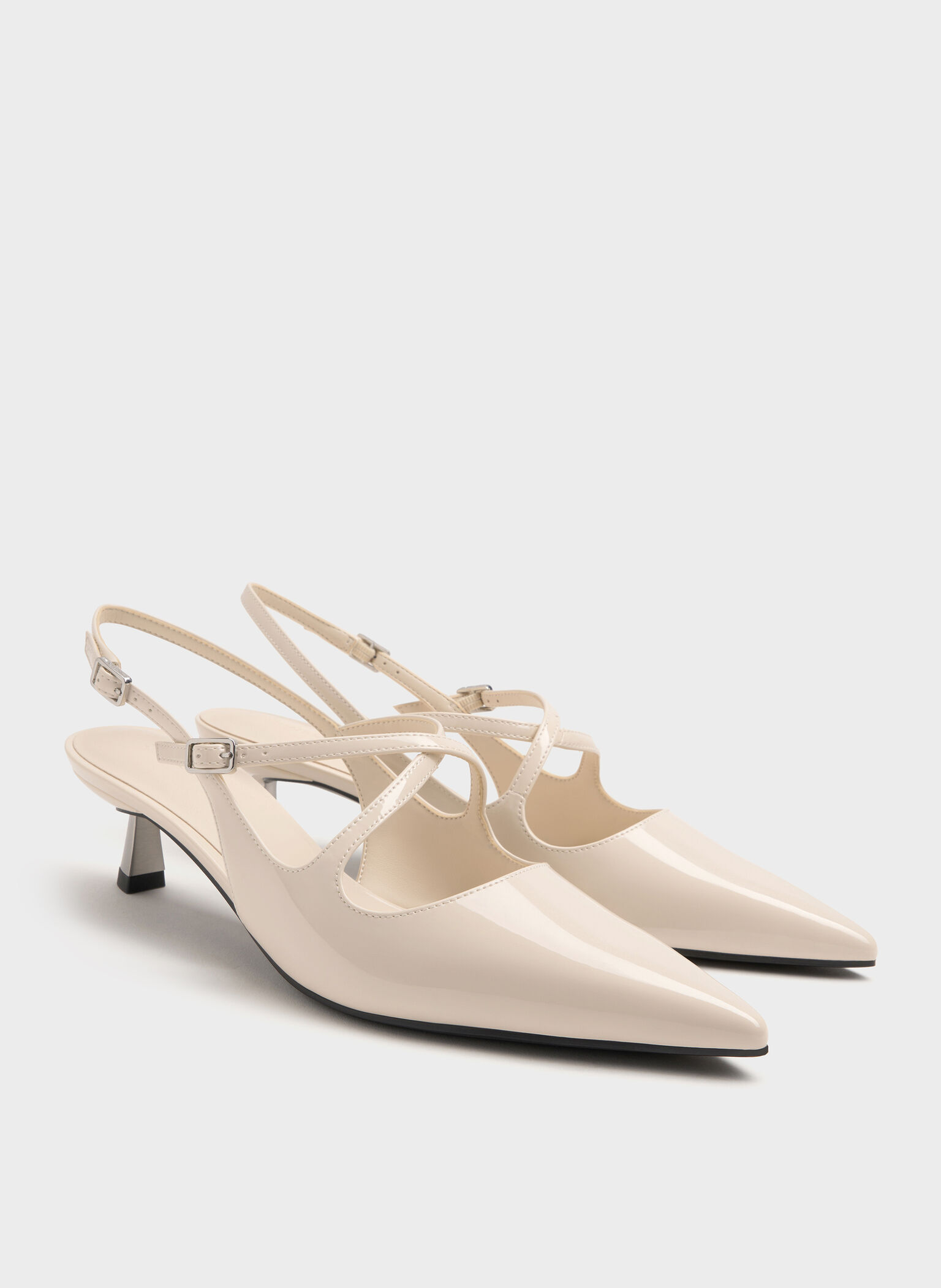 Pauline Patent Crossover Slingback Kitten Heels, Chalk, hi-res