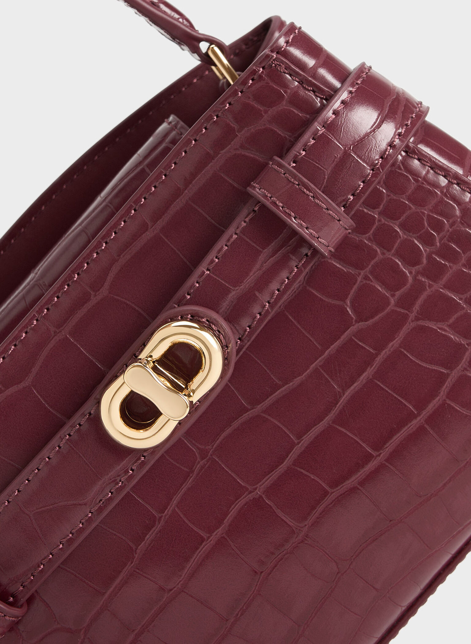 Aubrielle Croc-Effect Top Handle Bag, Burgundy, hi-res