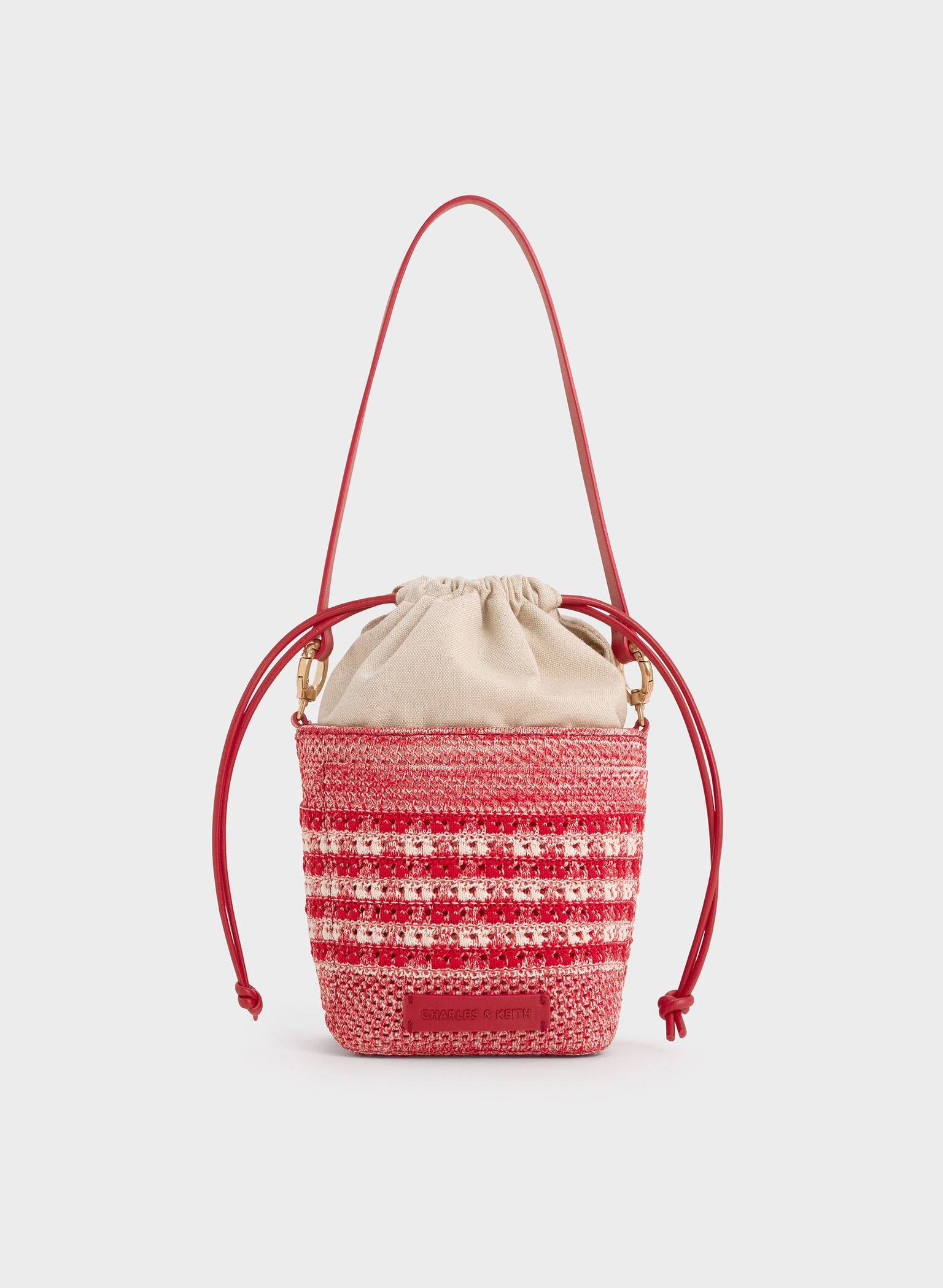 Girls' Ida Knitted Gingham Bucket Bag, Gingham Red, hi-res