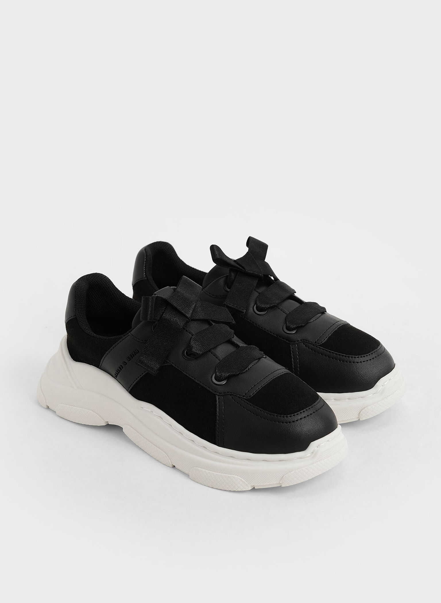 Girls' Bow-Tie Sneakers, Black, hi-res