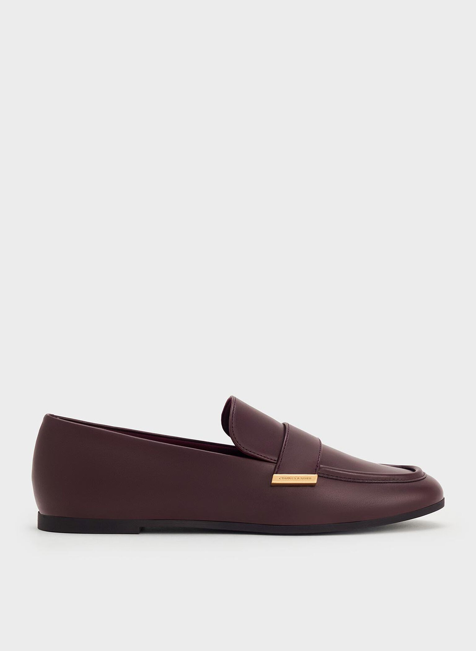 Almond-Toe Flat Loafers, Burgundy, hi-res