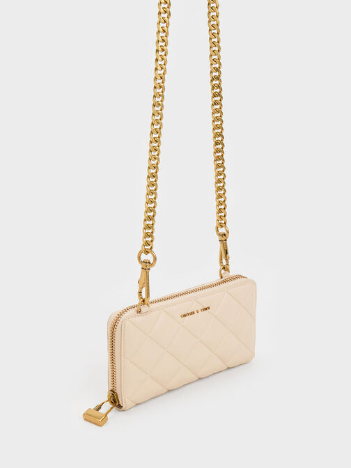 Swing Quilted Long Wallet, Beige, hi-res