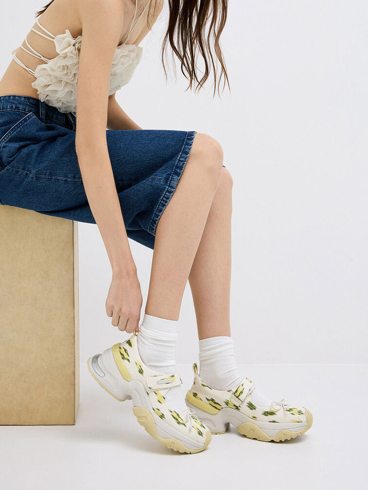 Floral-Print Bow Mary Jane Sneakers, Multi, hi-res