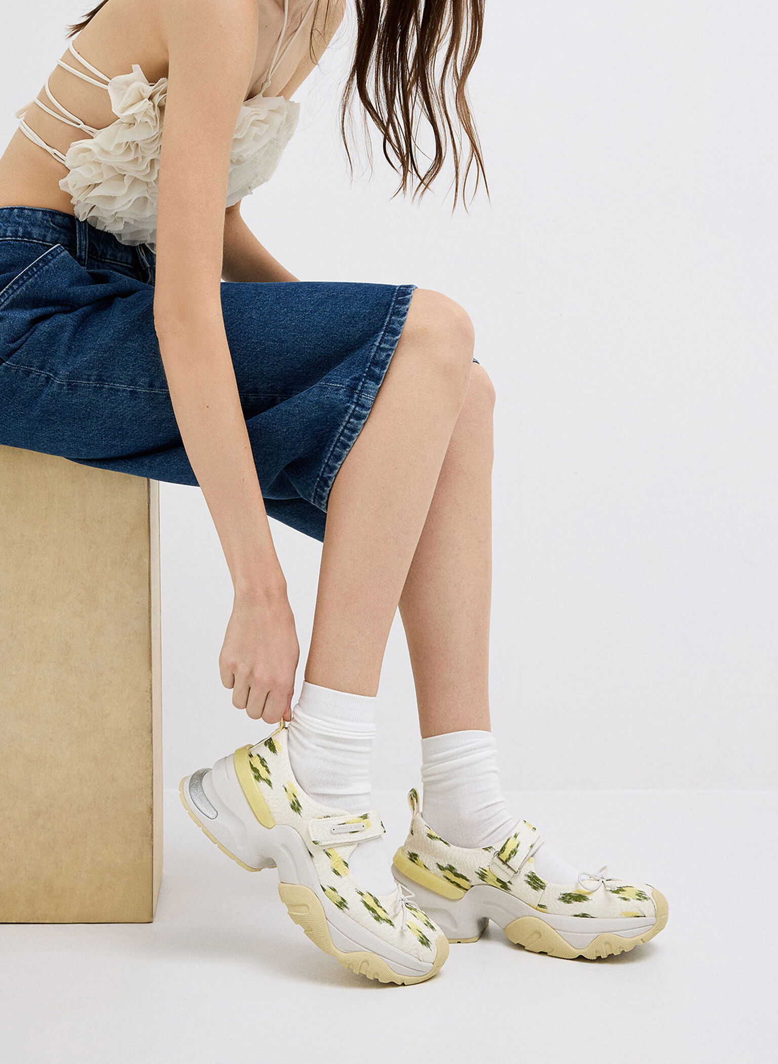 Floral-Print Bow Mary Jane Sneakers, Multi, hi-res