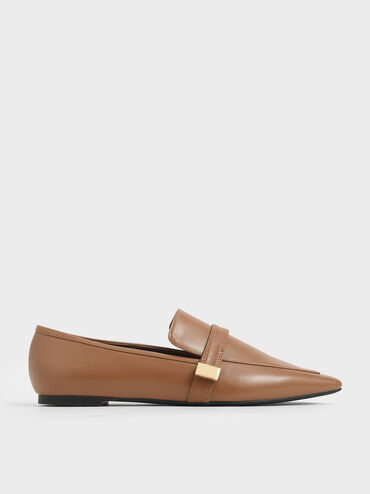 Metal Accent Loafers, Brown, hi-res