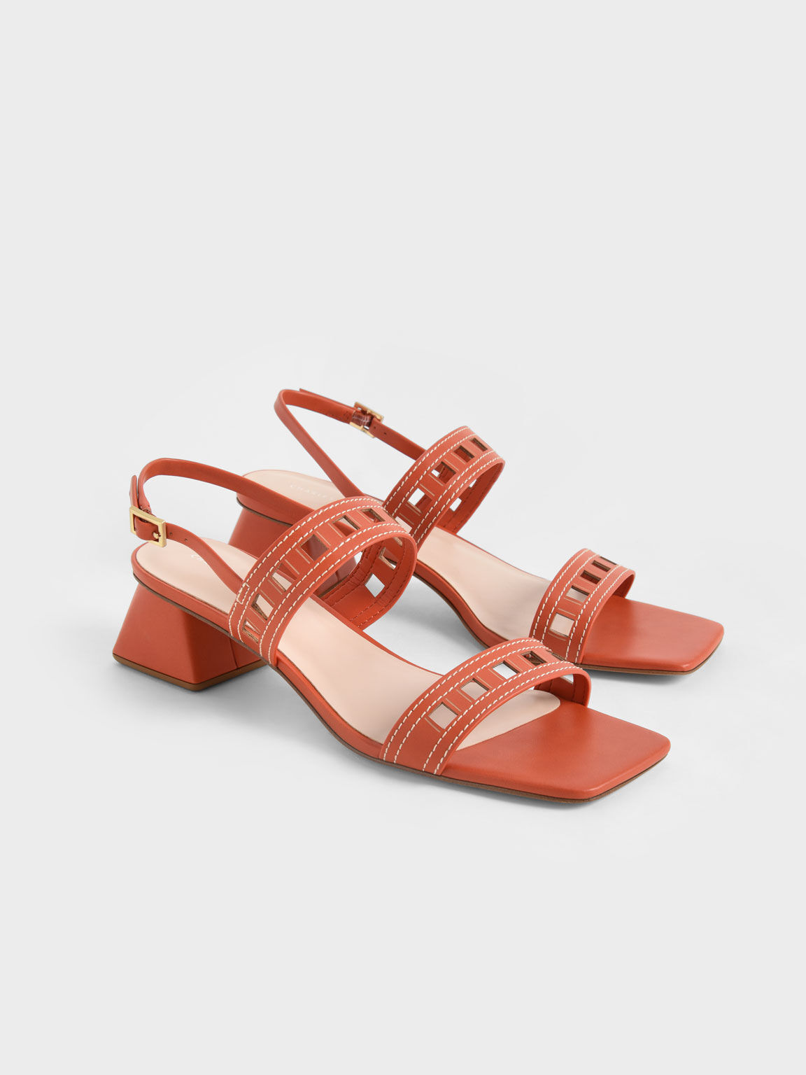 Cut-Out Heeled Slingback Sandals, Orange, hi-res