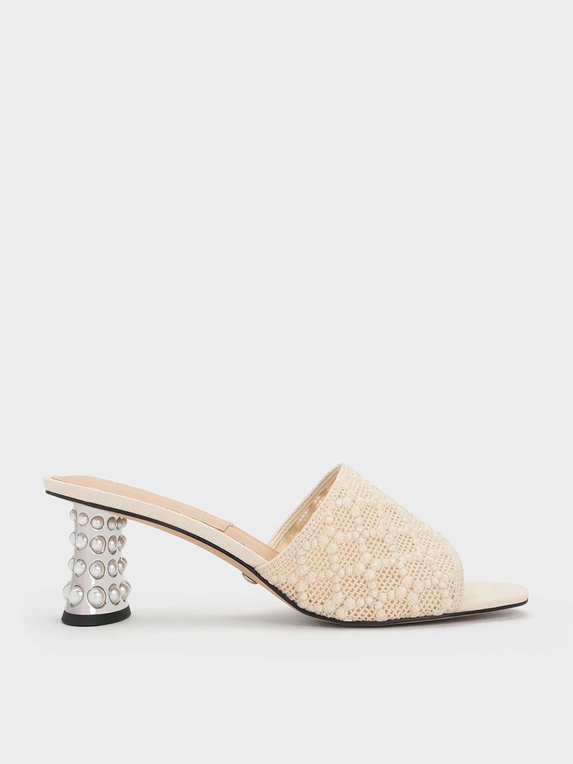 Beaded Heel Crochet Mules Cream
