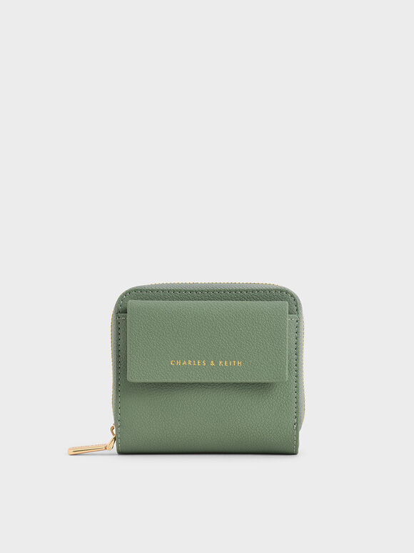 Textured Mini Short Wallet, Sage Green, hi-res