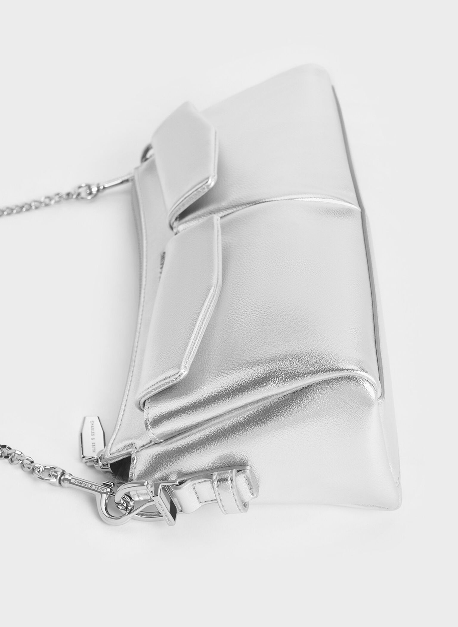 Rachel Elongated Front-Pocket Chain-Handle Bag, Silver, hi-res