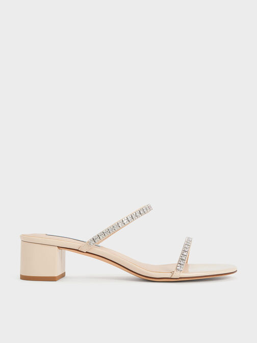 Ambrosia Gem-Embellished Mules, Cream, hi-res