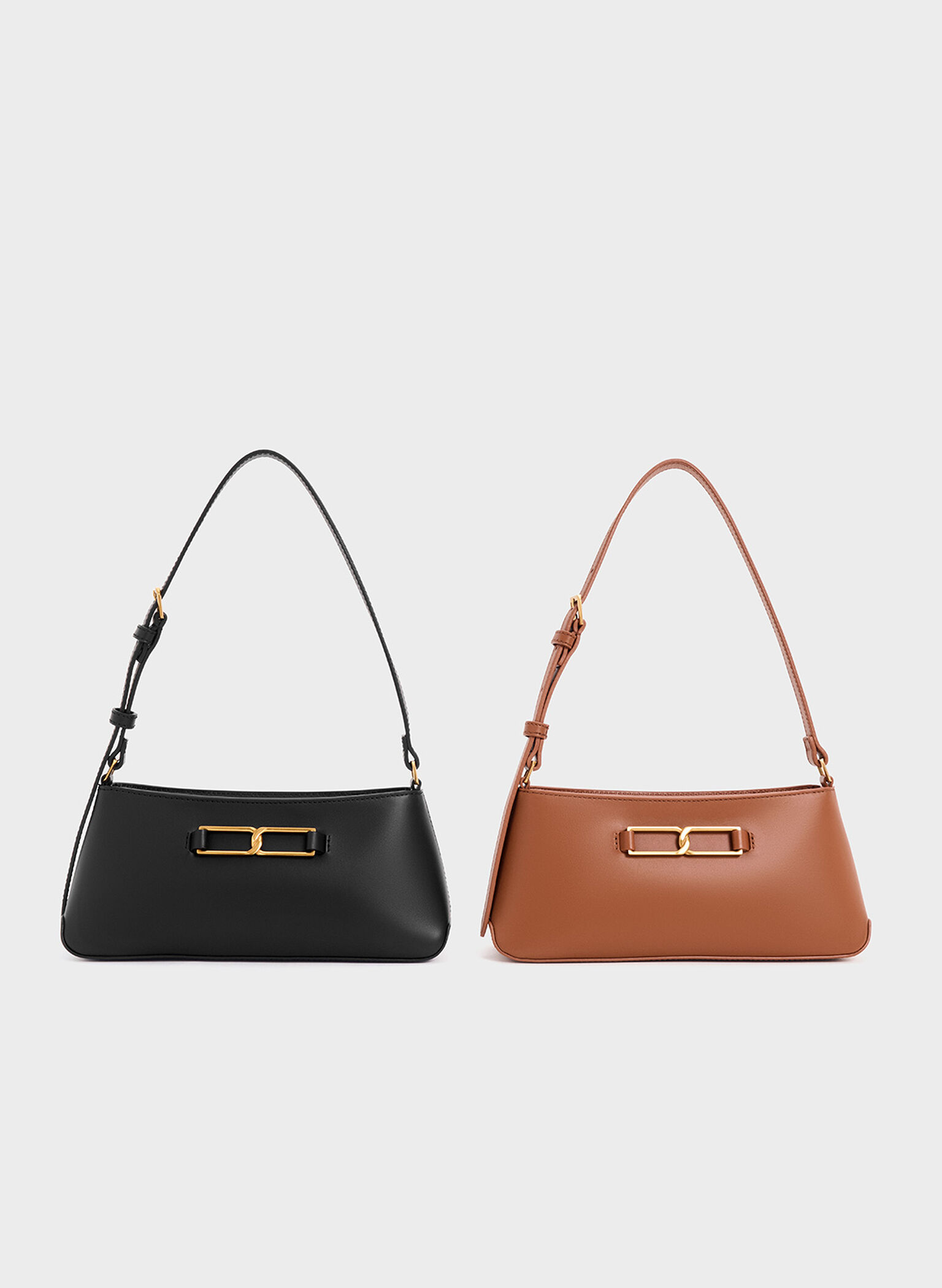 Gabine Leather Trapeze Shoulder Bag, Cognac, hi-res