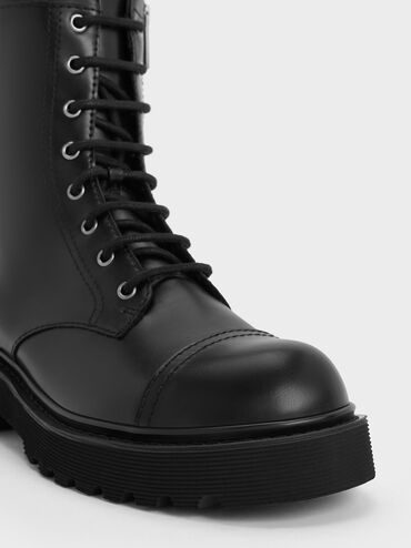 Triple-Buckle Lace-Up Ankle Boots, Black, hi-res