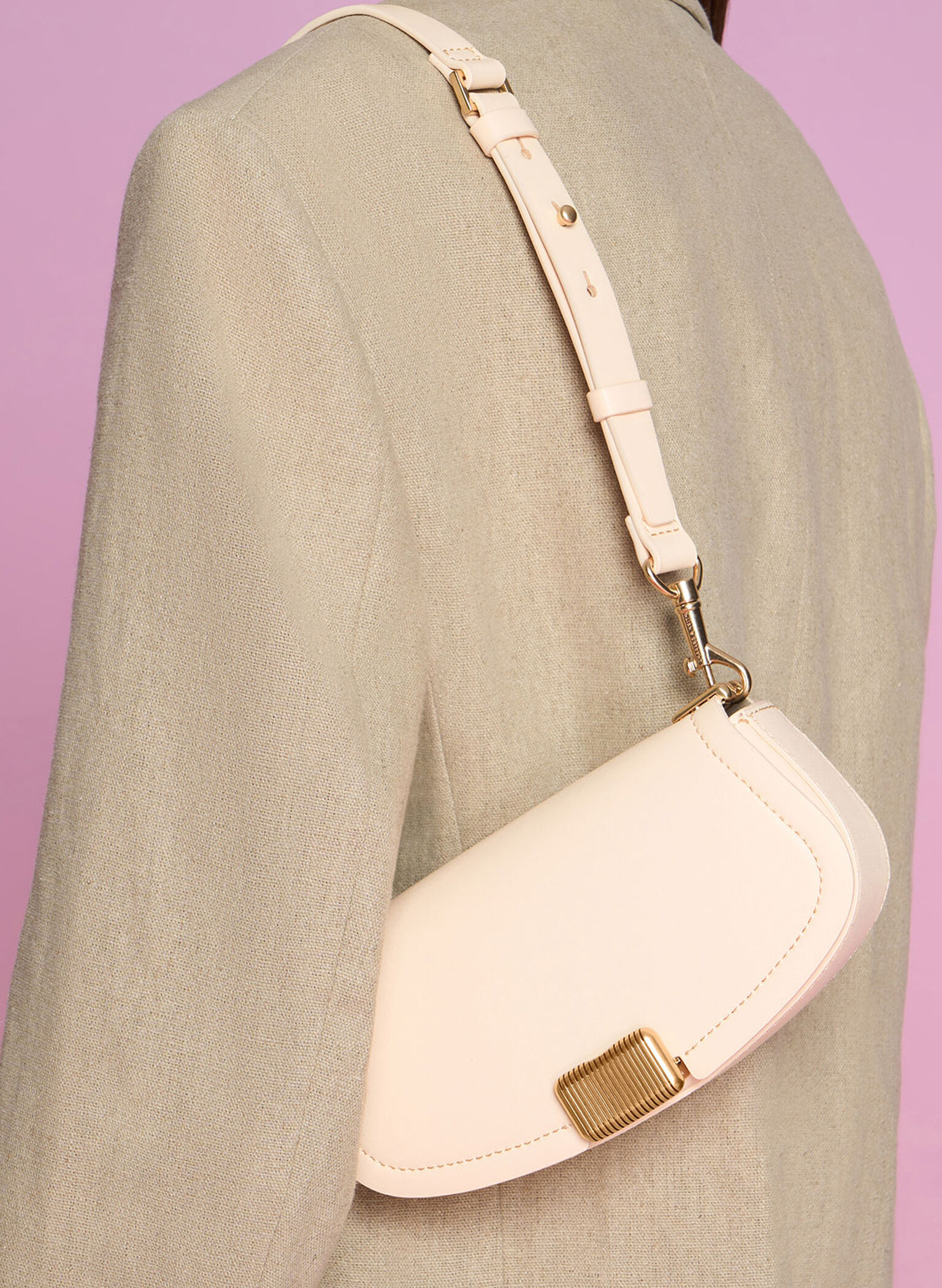Sonnet Two-Tone Chain Handle Shoulder Bag, Beige, hi-res