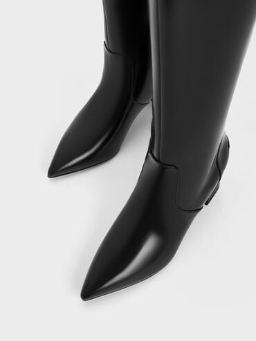 Lucinda Trapeze-Heel Knee-High Boots, Black Box, hi-res