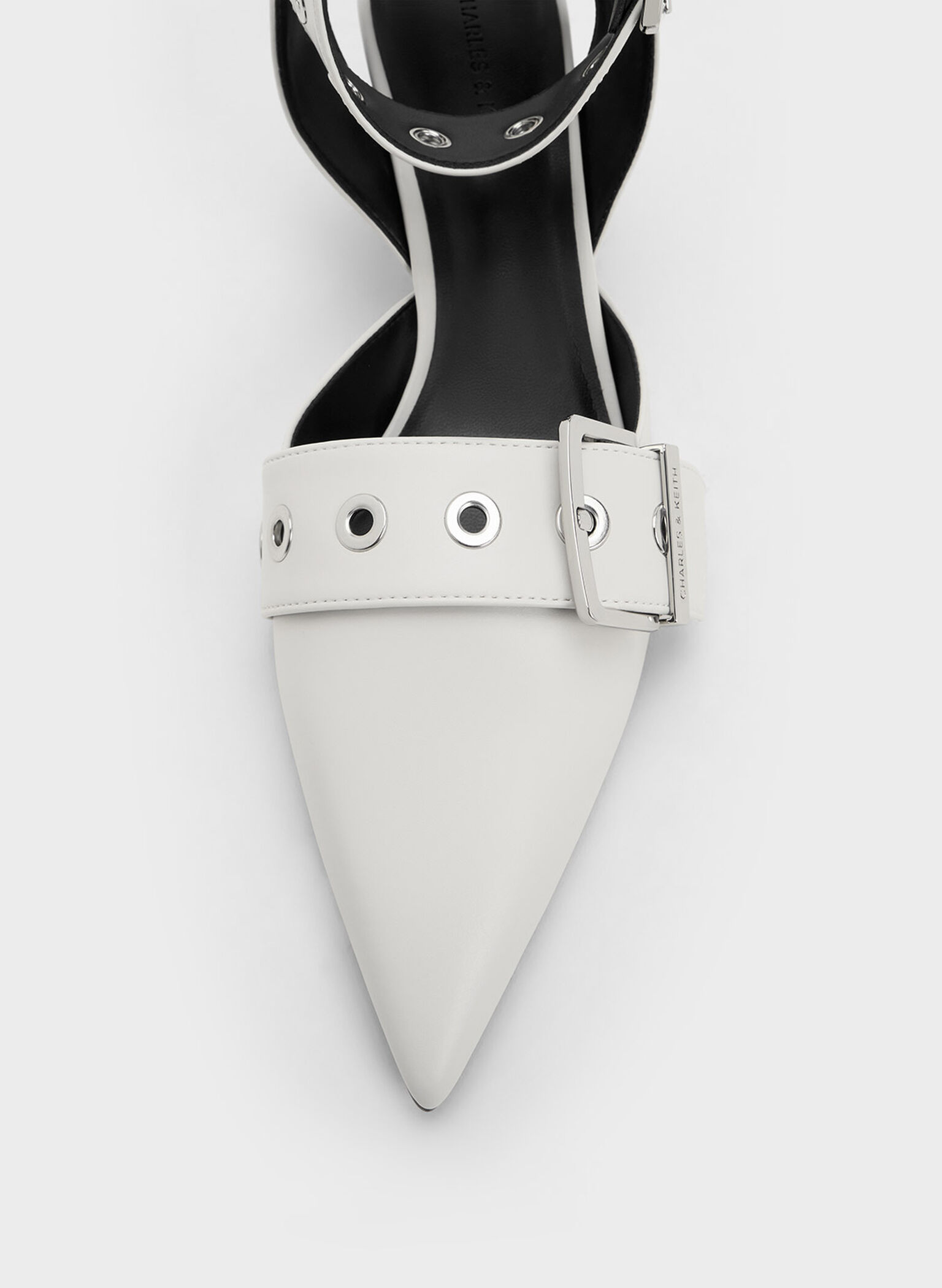 Grommet-Strap Kitten-Heel Pumps, White, hi-res