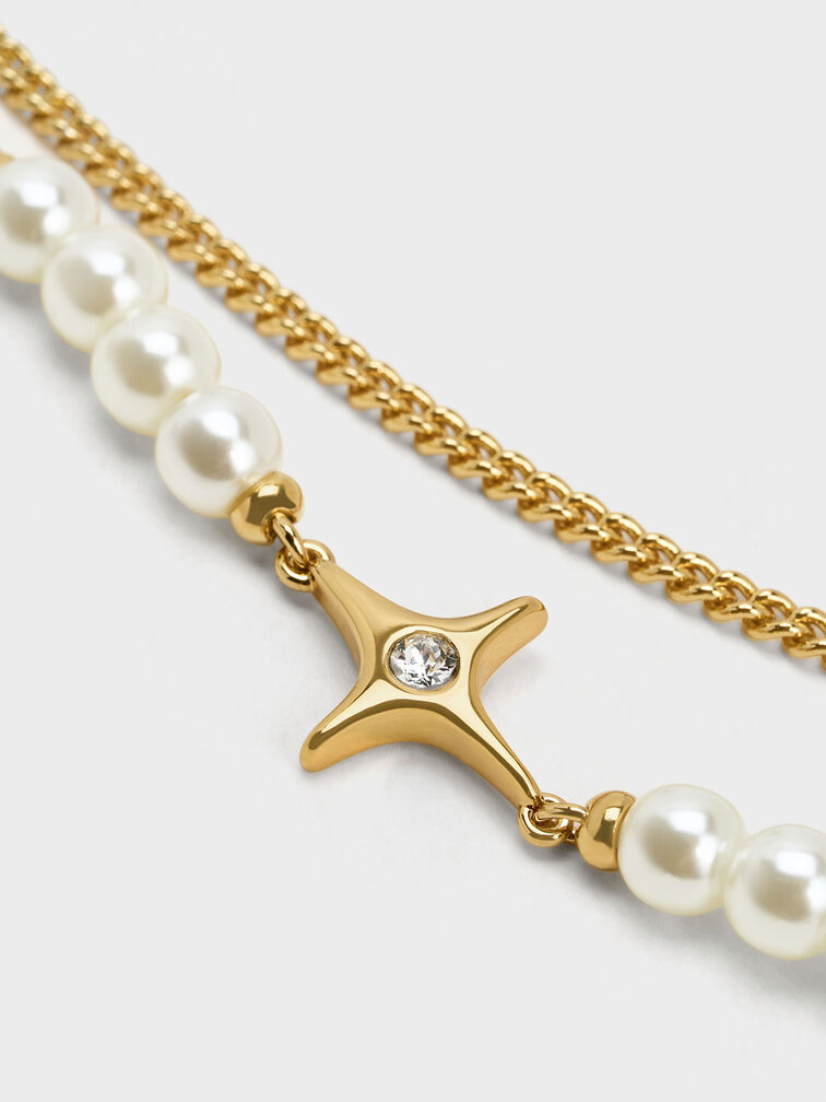 Estelle Star & Pearls Double Chain-Link Bracelet, Gold, hi-res