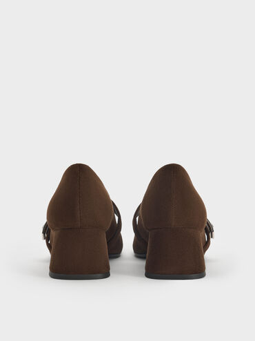 Lando Faux Suede Metallic-Buckle Mary Jane Pumps, Dark Brown Textured, hi-res