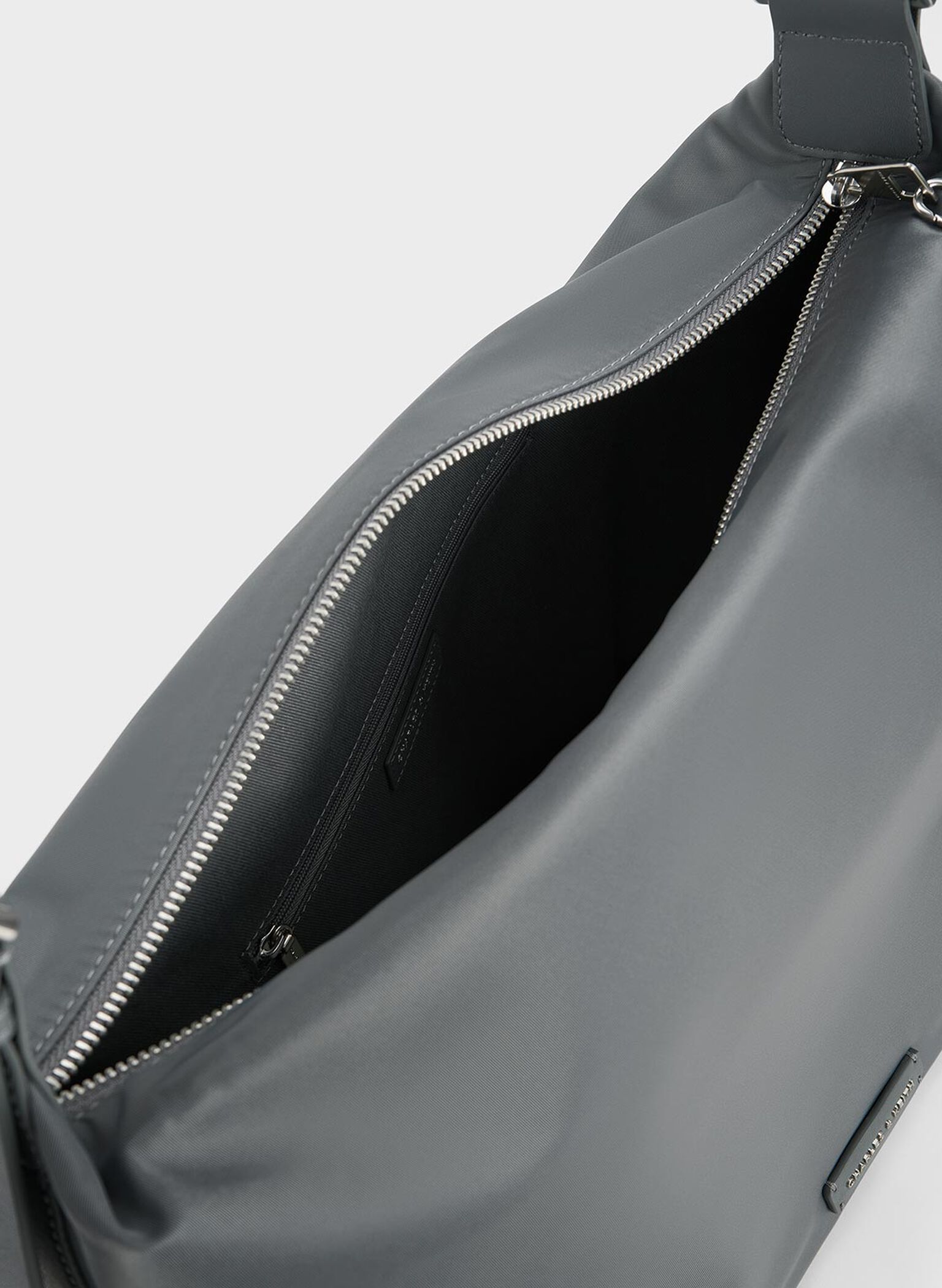 Nylon Chain-Link Slouchy Shoulder Bag, Grey, hi-res