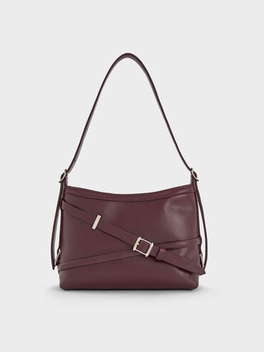 Bryna Buckled-Strap Crossbody Bag, Wineberry Red, hi-res