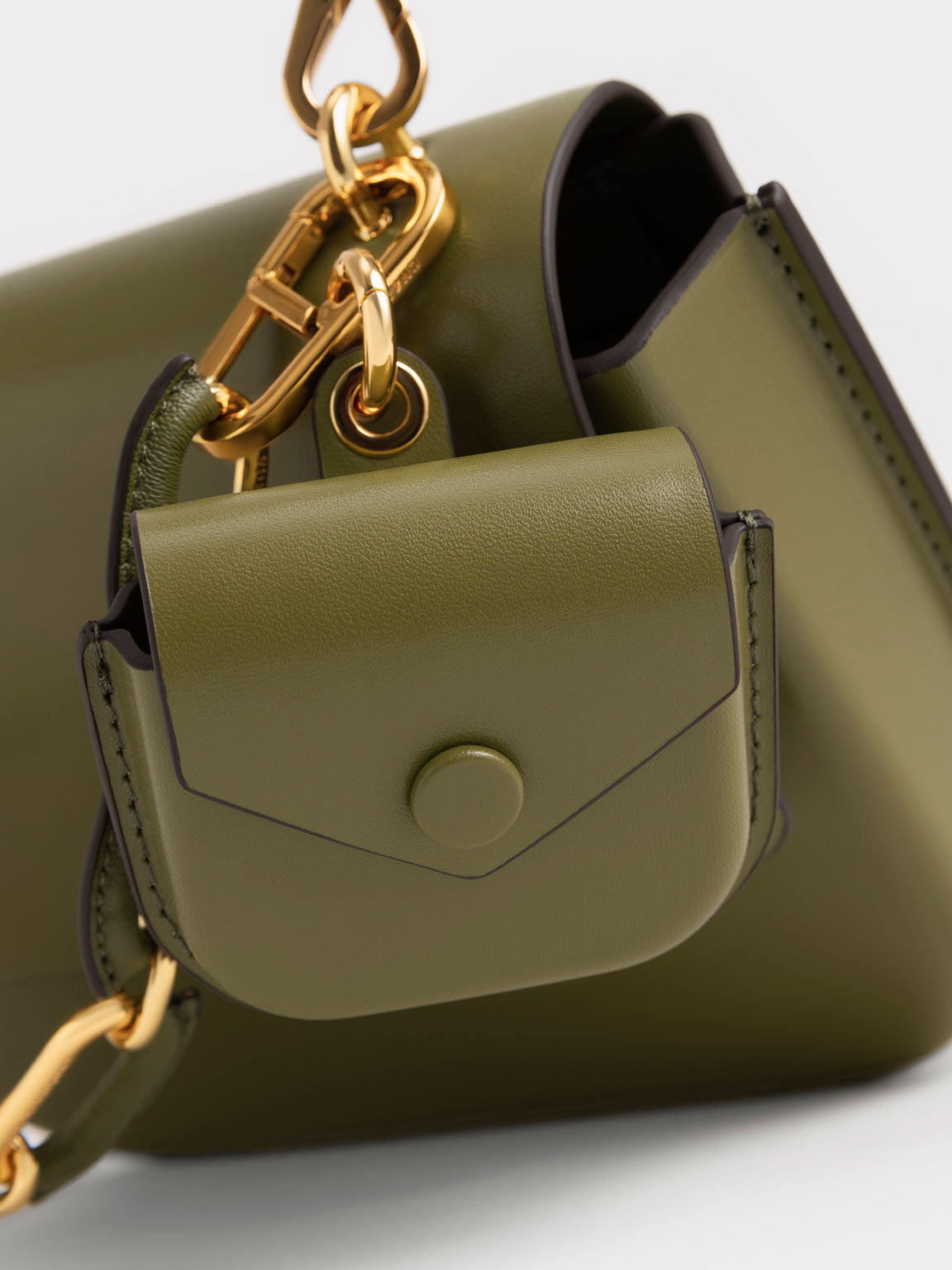 Amber Chain Handle Push-Lock Handbag, Avocado, hi-res