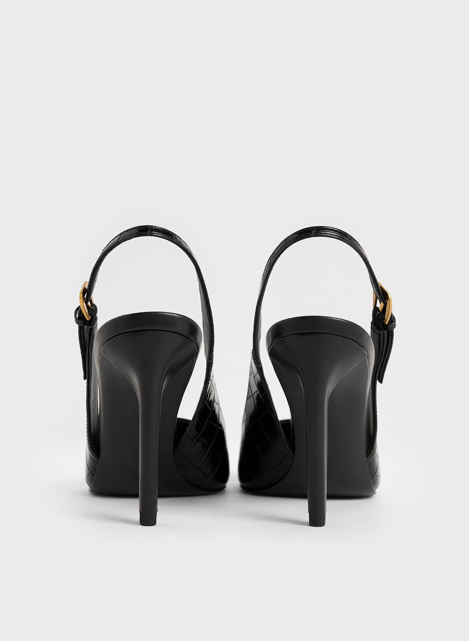 Croc-Effect Cone-Heel Pointed-Toe Pumps, Animal Print Black, hi-res