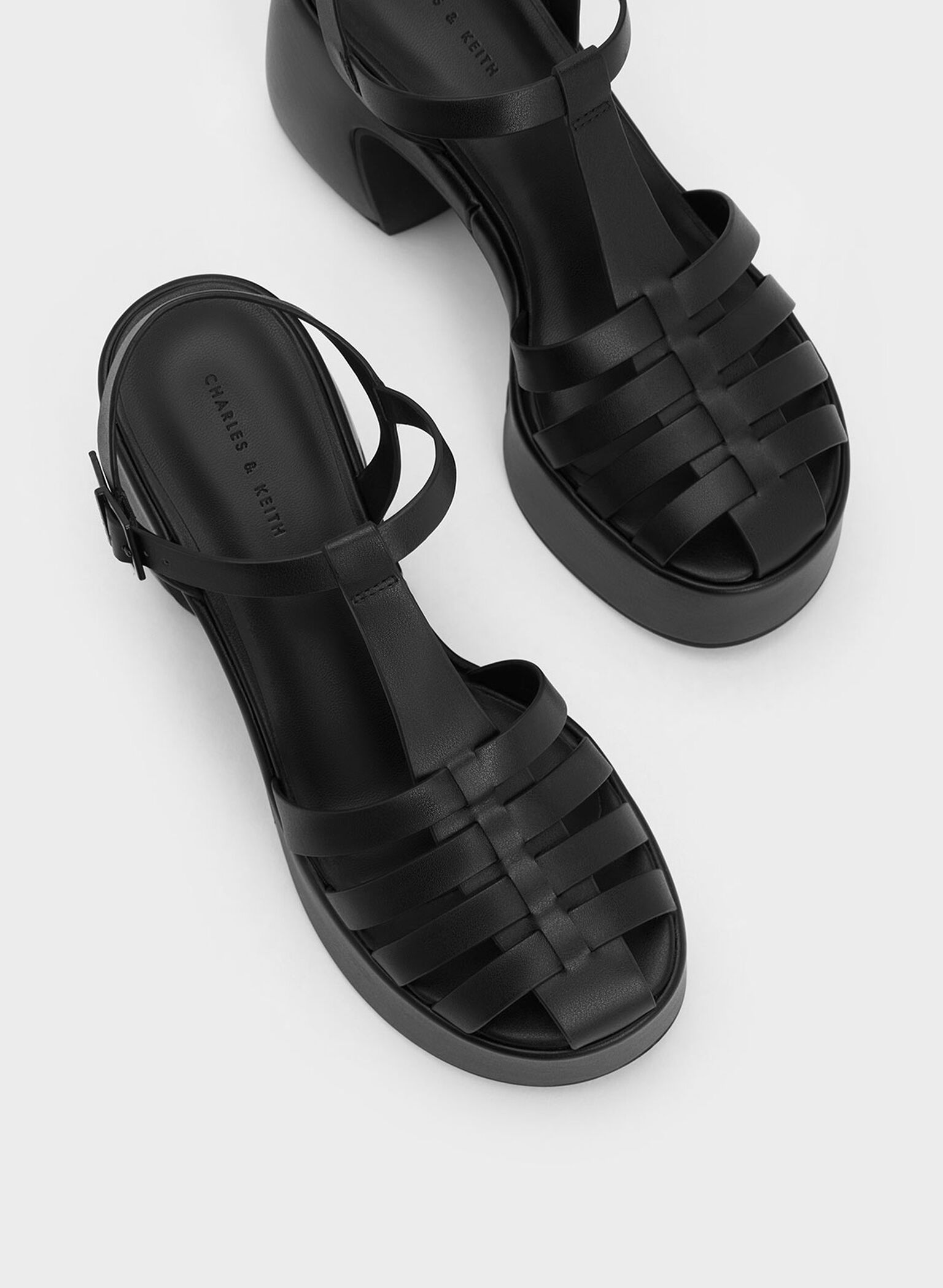 Interwoven Platform Gladiator Sandals, Black, hi-res