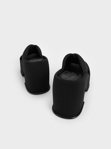 Toni Puffy-Strap Crossover Platform Mules, Black Textured, hi-res