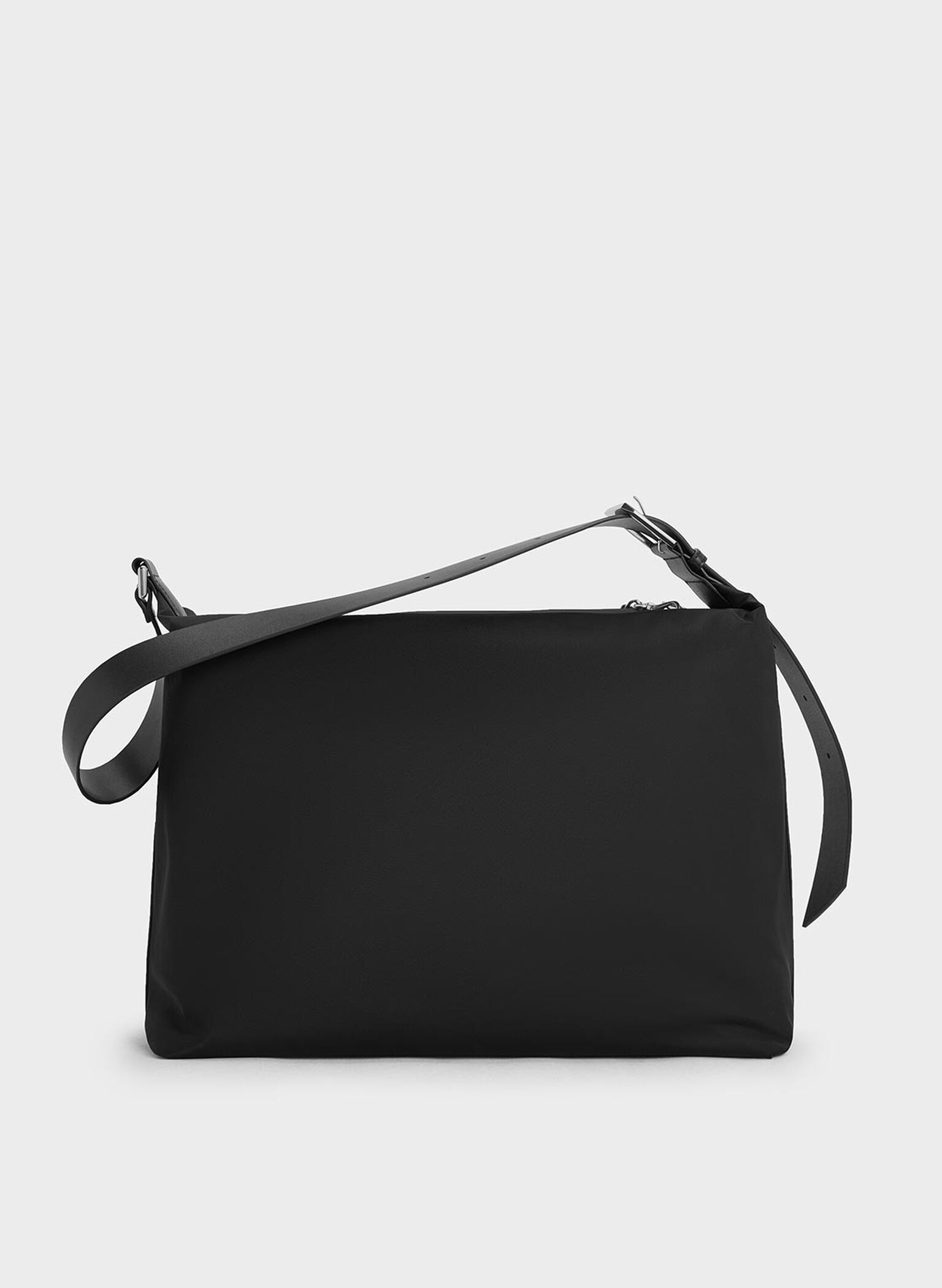 Nylon Chain-Link Slouchy Shoulder Bag, Noir, hi-res