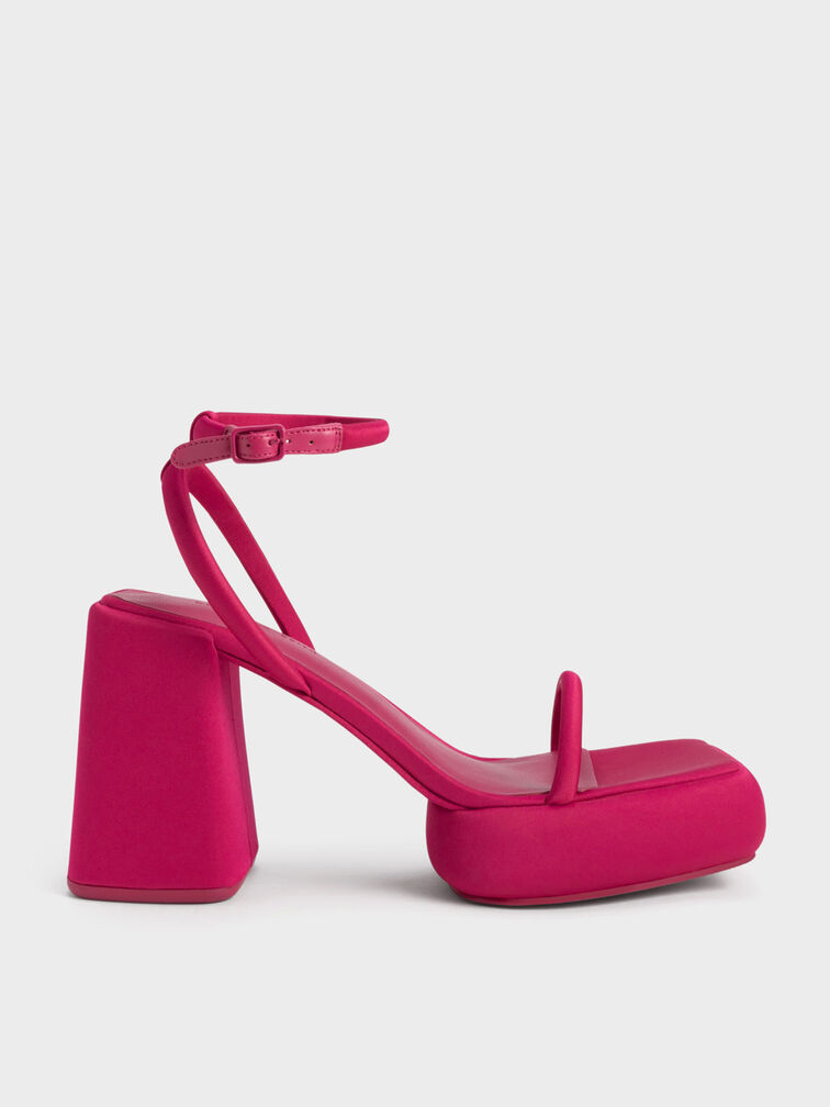 Lucile Satin Platform Sandals, Red, hi-res
