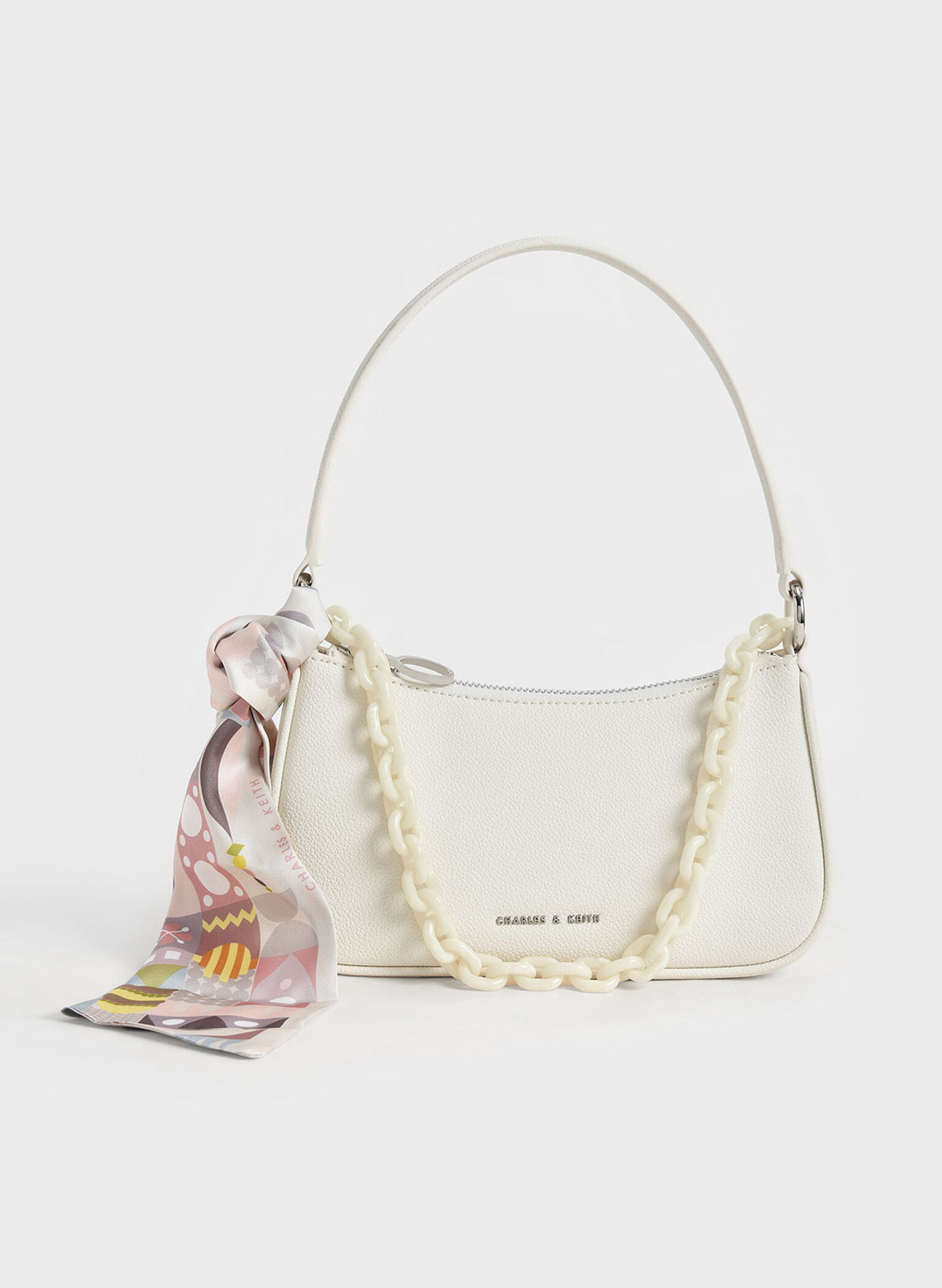 Alcott Scarf Chain-Link Shoulder Bag, Cream, hi-res